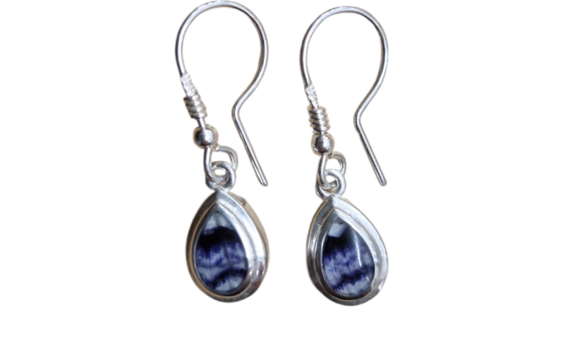 Blue Teardrop Earrings, Iolite Pear Shape cheapest Cabochon, Short Blue Dangle Earrings, Sterling Silver Dainty French Wire Gemstone Bezel Earring